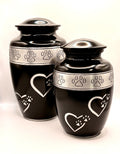 Black Paw Print Silver Band Aluminium Pet Cremation Urn