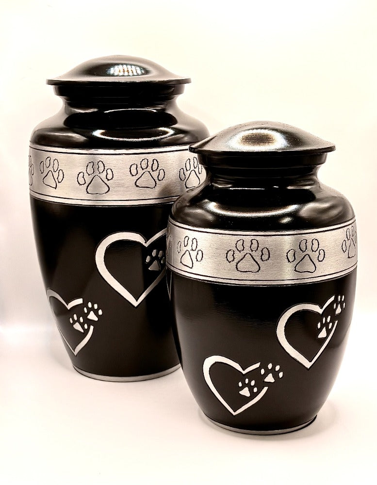 Black Paw Print Silver Band Aluminium Pet Cremation Urn