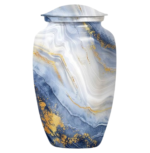Blue Marble Look Aluminum Adult Cremation Urn
