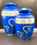 Blue Paw Print Silver Band Aluminium Pet Urn