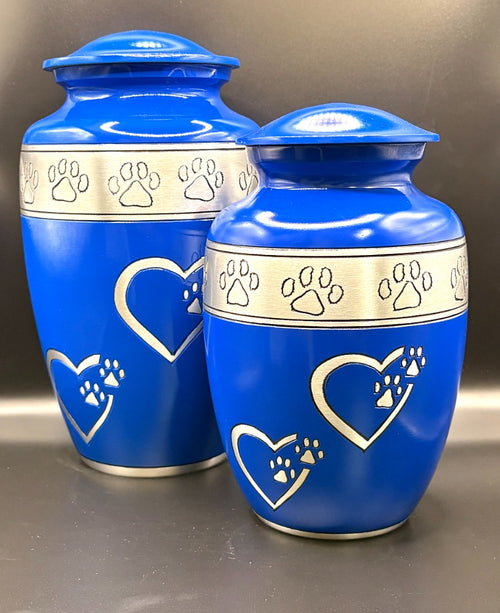 Blue Paw Print Silver Band Aluminium Pet Urn