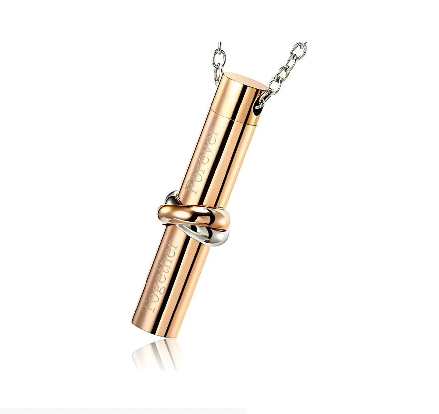 Stainless Steel Urn Pendant Necklace Cylinder Ashes Necklace