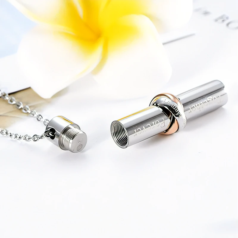 Stainless Steel Urn Pendant Necklace Cylinder Ashes Necklace