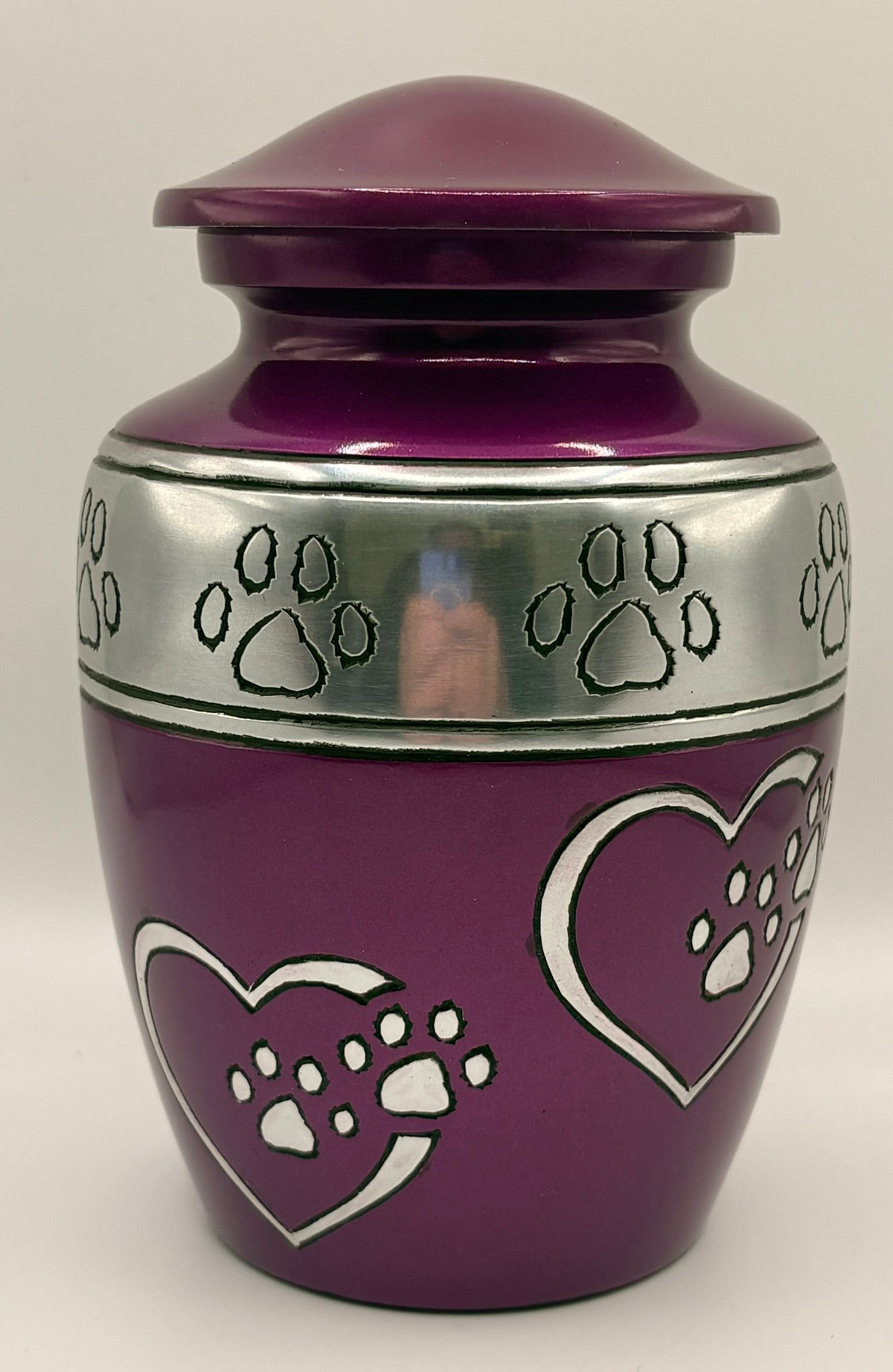Purple Paw Print Silver Band Aluminium Pet Cremation Urns
