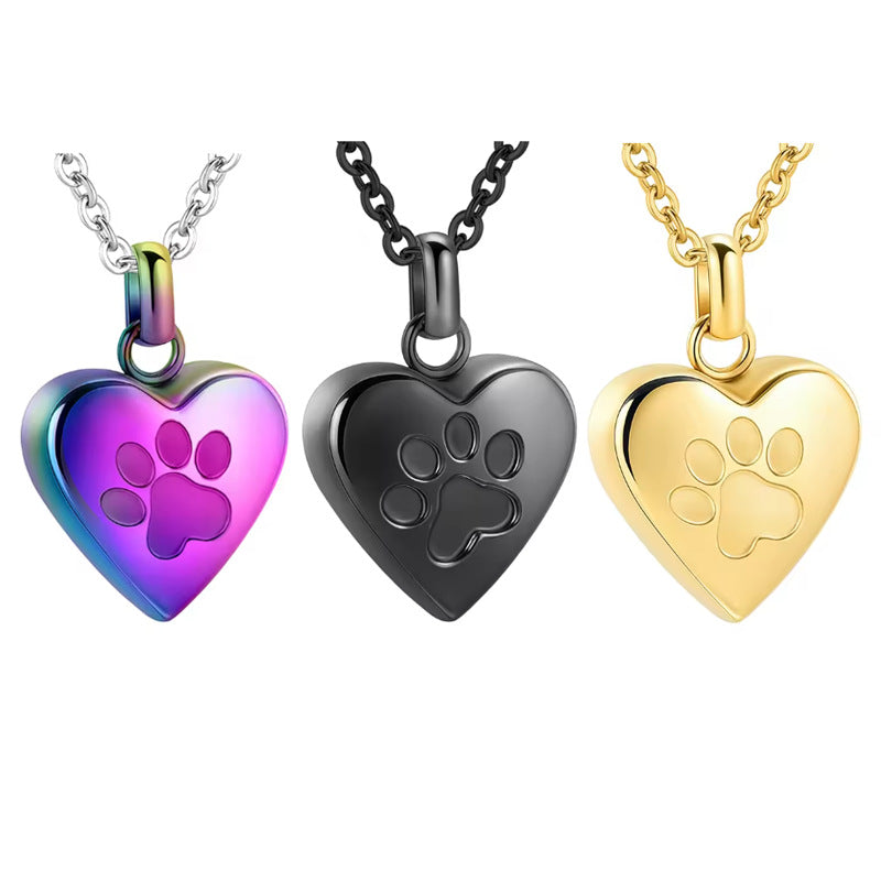 Paw Print Pet Heart Urn Necklace Memorial Keepsake Cremation Jewellery