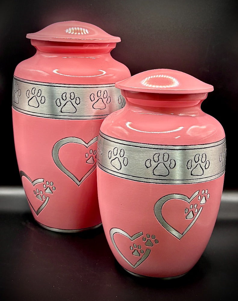 Pink Paw Print Silver Band Aluminium Pet Cremation Urn