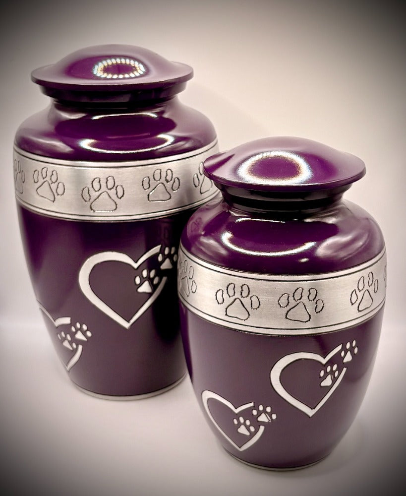 Purple Paw Print Silver Band Aluminium Pet Cremation Urns