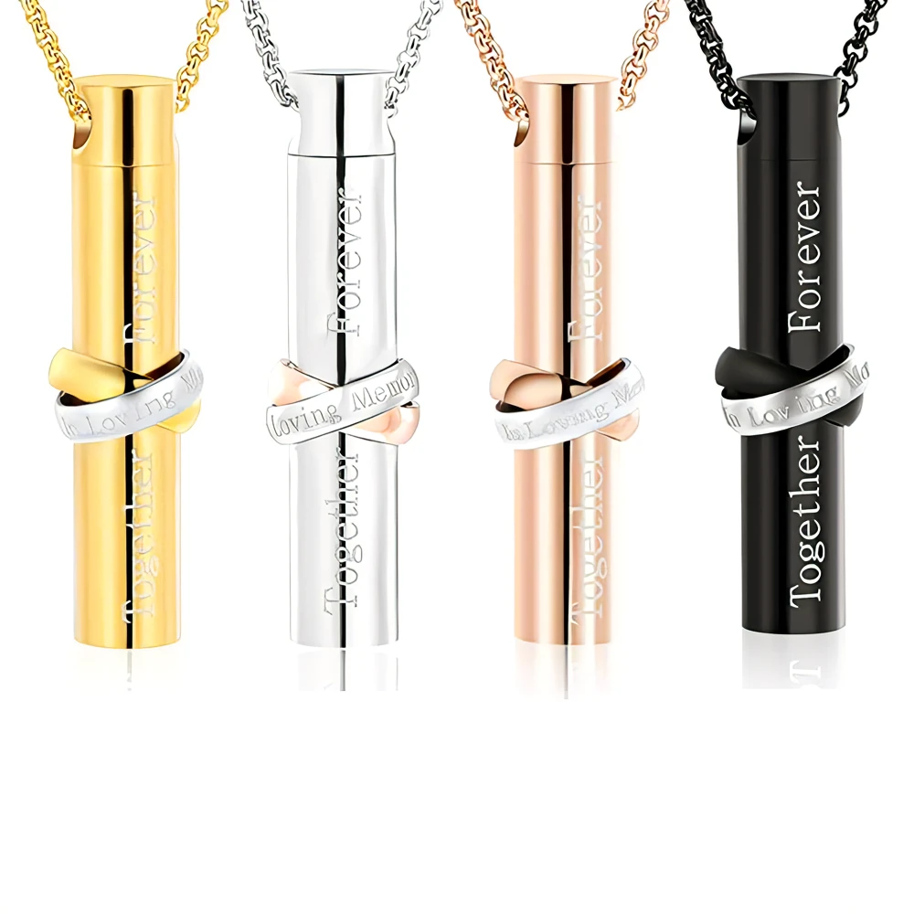 Stainless Steel Urn Pendant Necklace Cylinder Ashes Necklace
