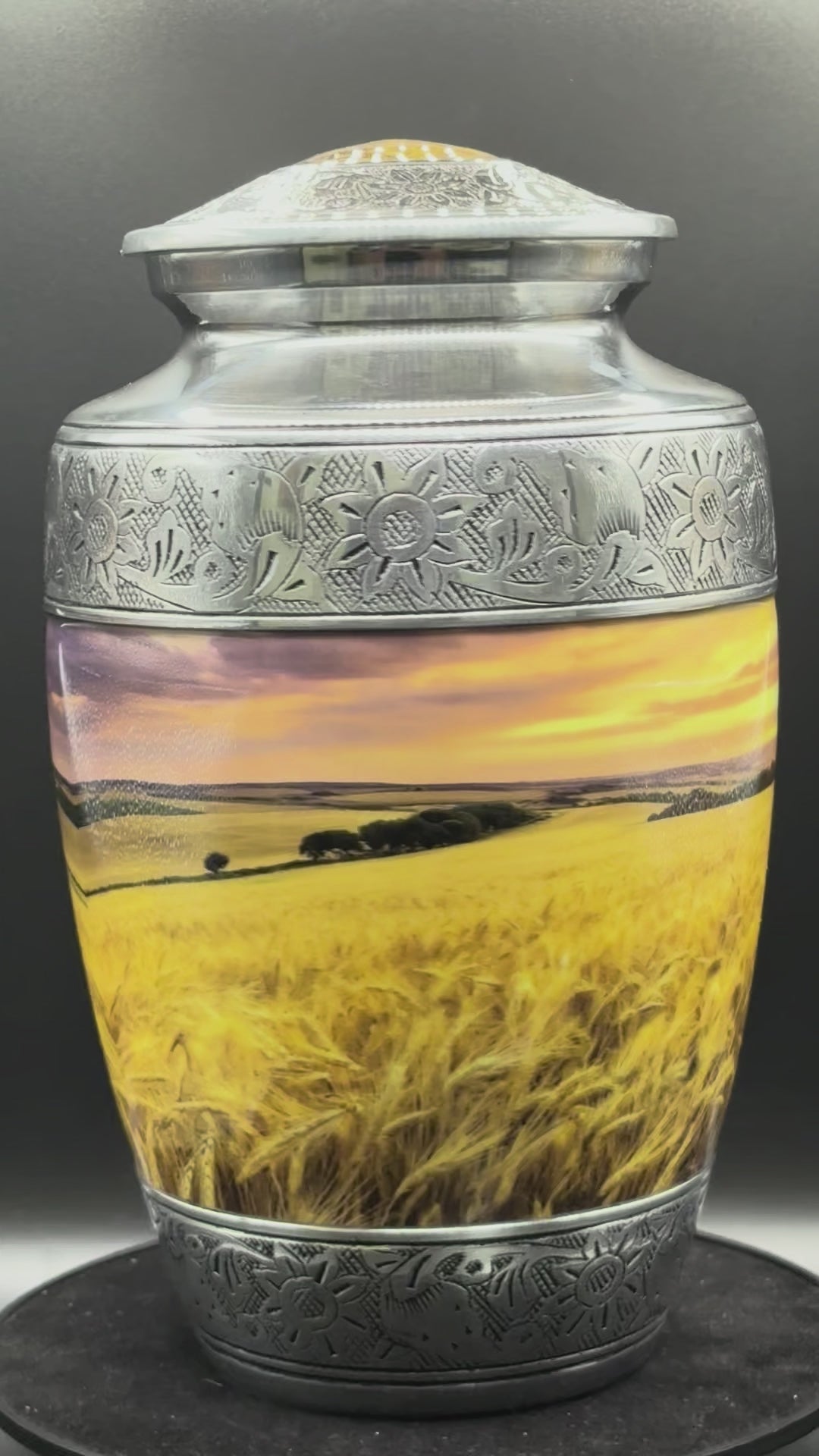 Golden Wheatfield Silver Engraved Adult Cremation Urn Video