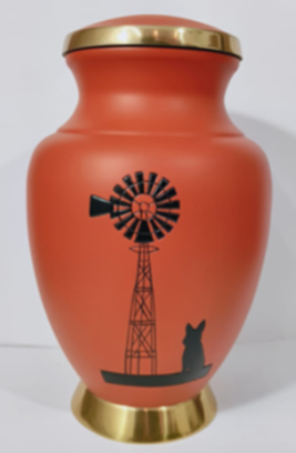 windmill and dog aluminium brass urn